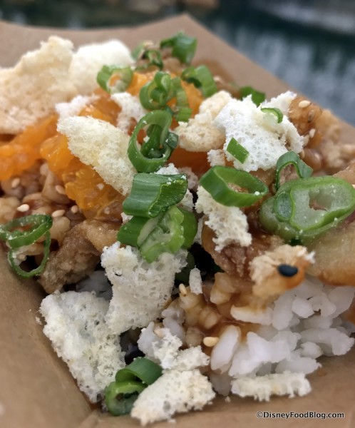 Crispy Orange Chicken & Rice with garlic cracker