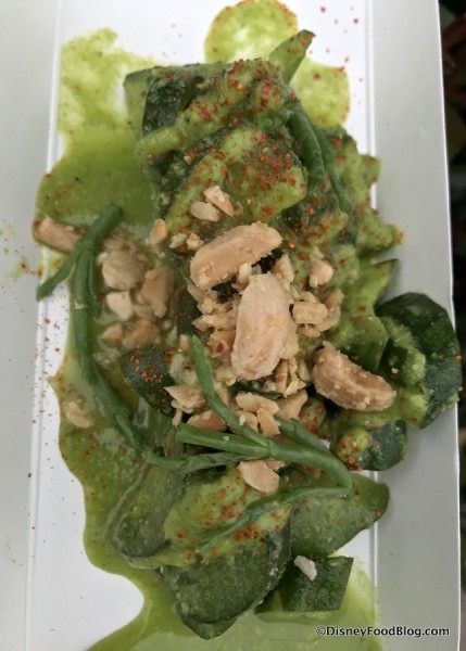 Compressed Asian Cucumbers with Green-Green Sauce, Toasted Almonds, and Sea Beans