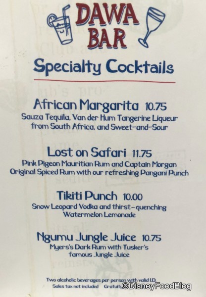 Dawa Bar Menu