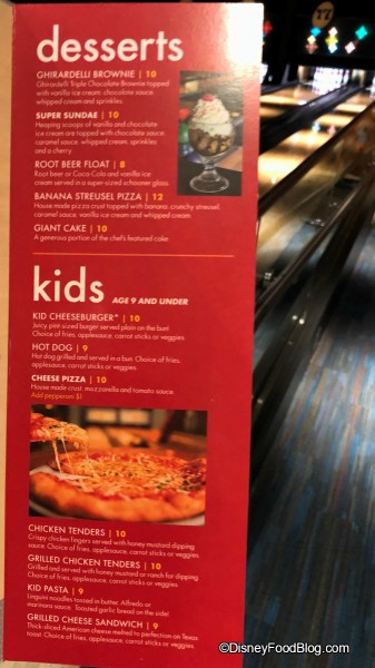 Desserts and Kids' Menu