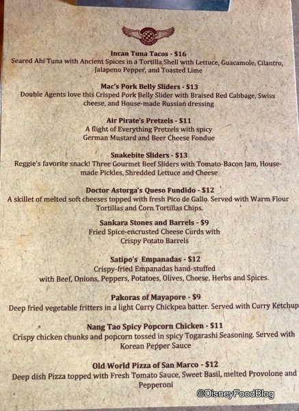 Jock Lindsey's Food Menu