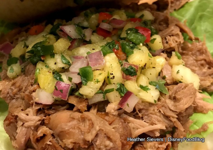 Tropical Slaw atop Kalua Pork Sandwich