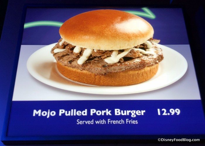 Mojo Pulled Pork Burger on the menu