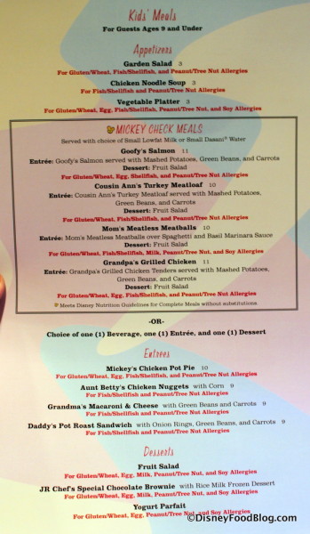 50s Prime Time Cafe Allergy Friendly Menu