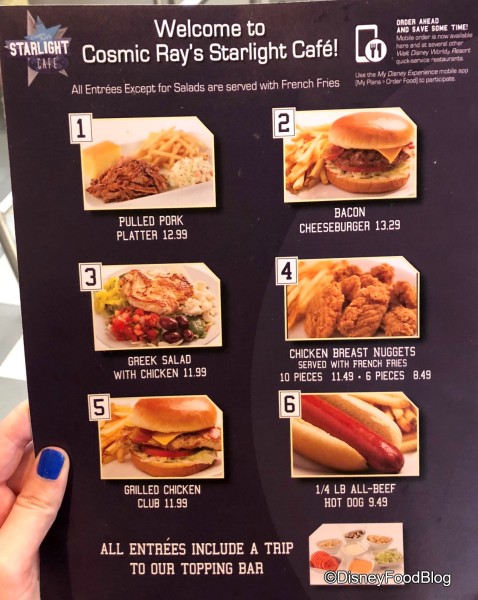 Cosmic Ray's Starlight Cafe Menu