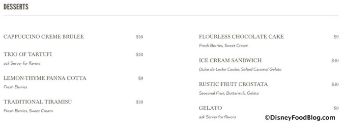 Screenshot of Dessert Menu