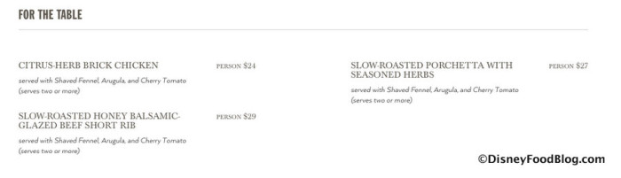 Screenshot of Family-Style Menu