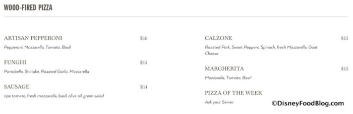 Screenshot of Wood-Fired Pizza Menu