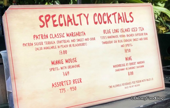 Echo Lake Pop Up Bar Menu