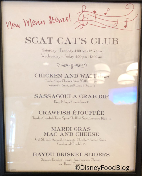 Scat Cat's Club New Menu