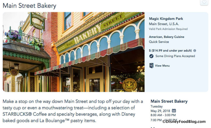 Main Street Bakery page screenshot