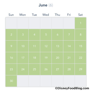 Disney California Adventure Deluxe Passport Calendar screenshot for June 2019
