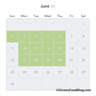 Disney Deluxe Passport Calendar screenshot for June 2019