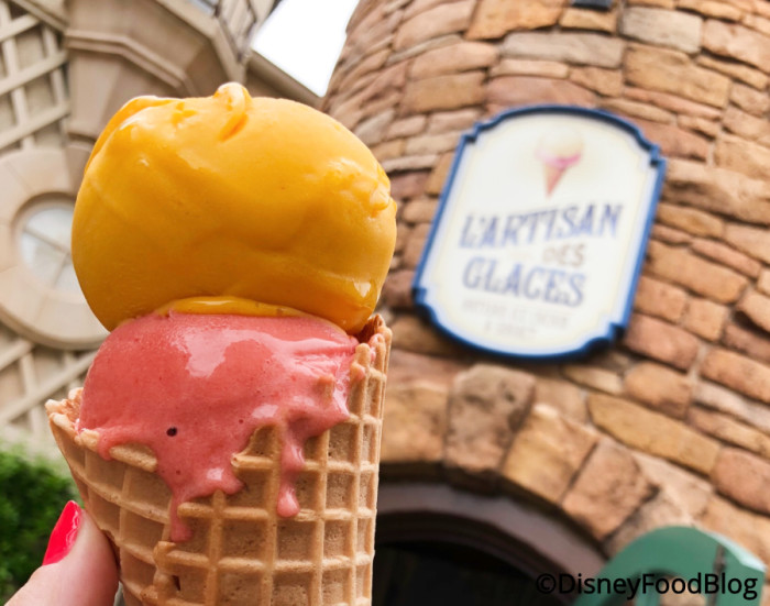 Mango and Strawberry Sorbet Cone