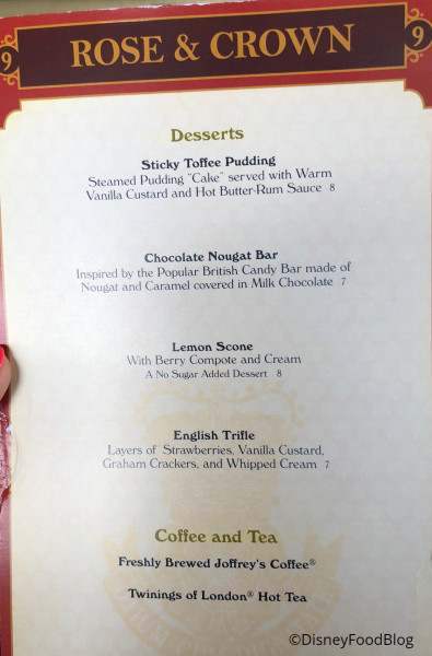Rose & Crown Dessert Menu