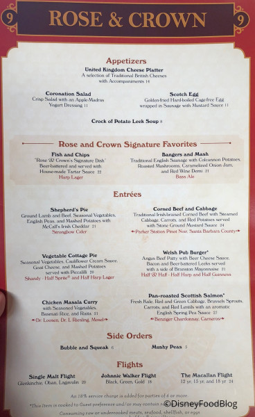 Rose & Crown Menu
