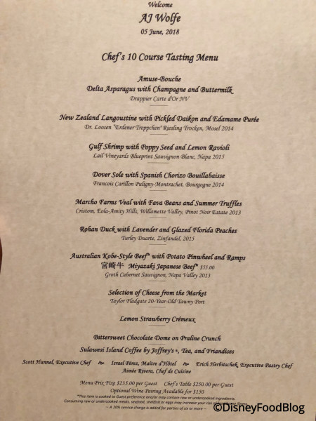 Ten-Course Menu at Victoria & Albert's