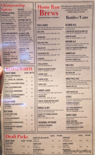 ESPN Club Drinks Menu
