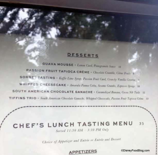 Dessert Menu at Tiffins