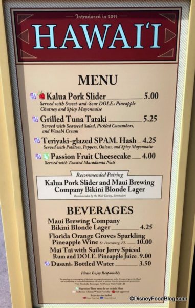 2018 Epcot Food and Wine Festival Hawaii Booth Menu