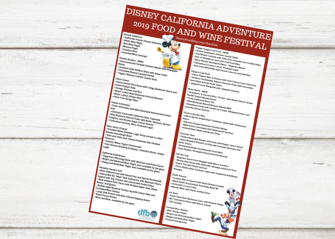 Disney California Adventure 2019 Food and Wine Festival Checklist